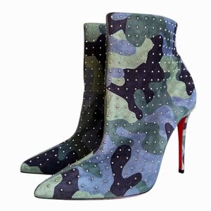 Christian Louboutin So Kate Booty Plume 100 Booties Camo Suede Studded Boots 36